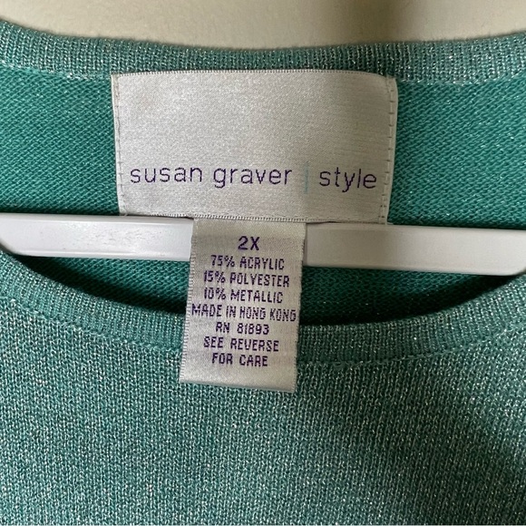 Susan Graver Seafoam Green Shimmer Sleeveless Round Neck Knit Tank Top size 2X - Picture 2 of 4